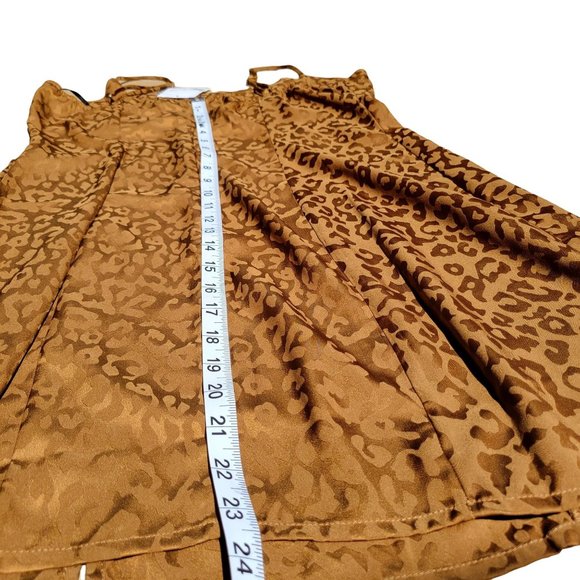 Forever21 Womans Bronze Leopard Print Spaghetti Strap Satin Dress Mini Medium - Picture 11 of 11